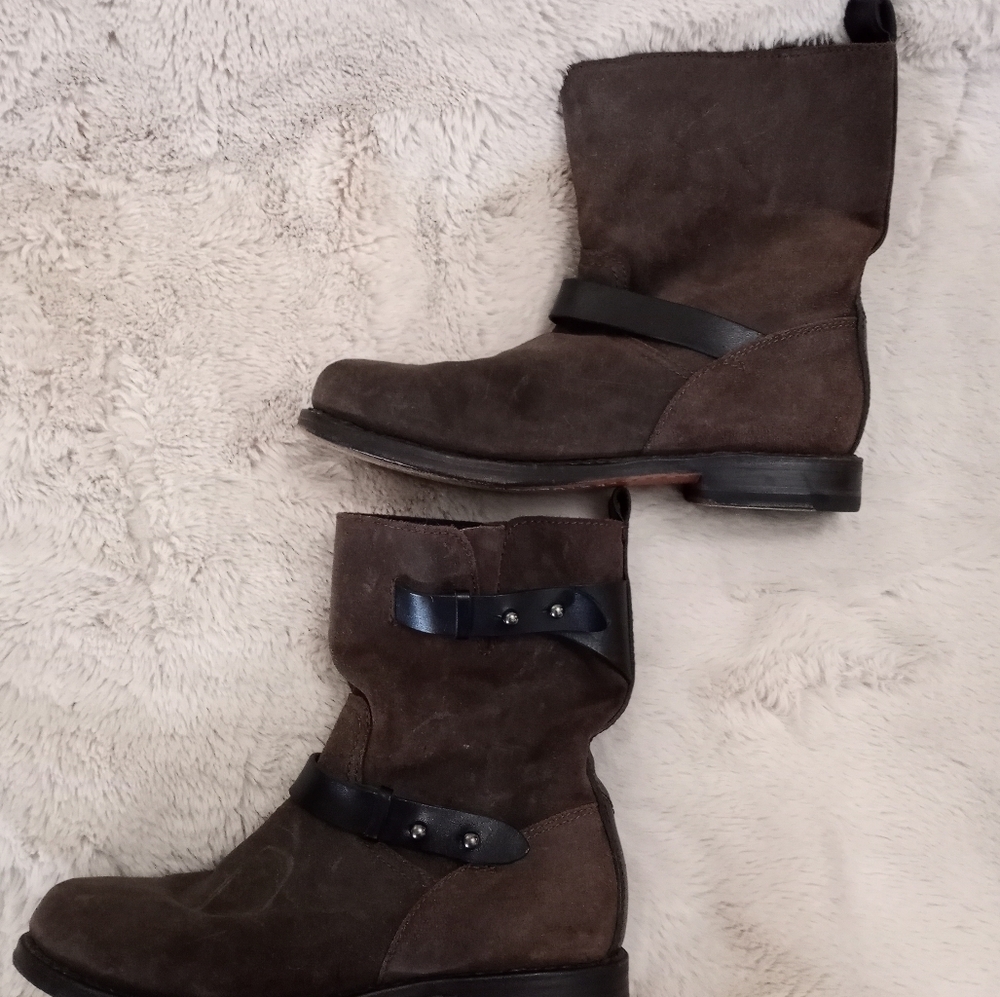 Rag & Bone Y2K Distressed Leather Slouchy Boho Moto Grey Brown Buckled Boot 8 - Picture 8 of 9